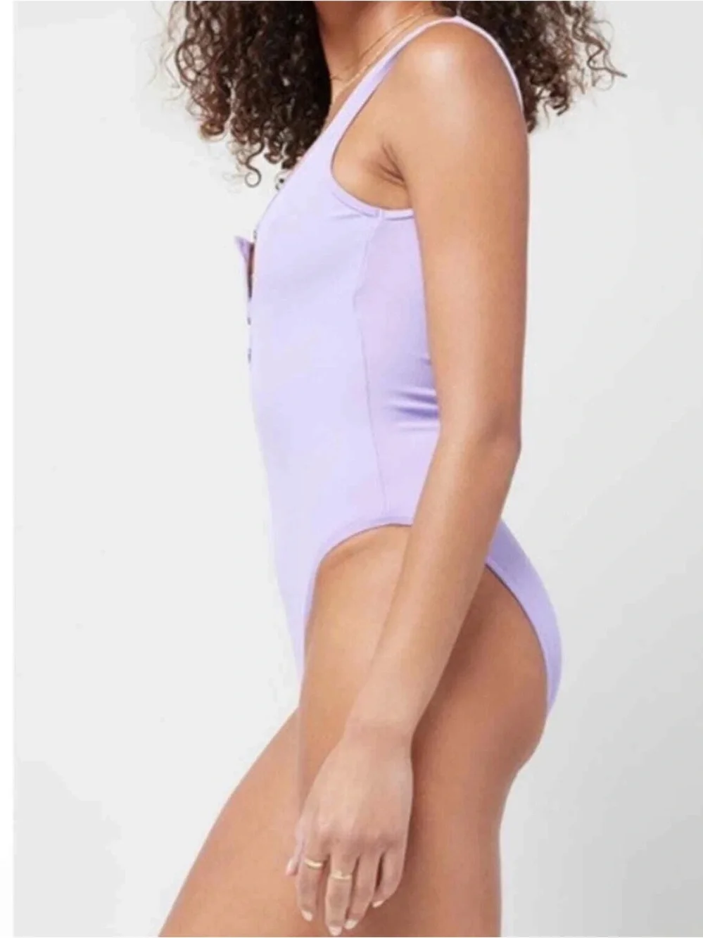 NEW NWT L space float on one piece swimsuit wisteria lavender buttons. low back